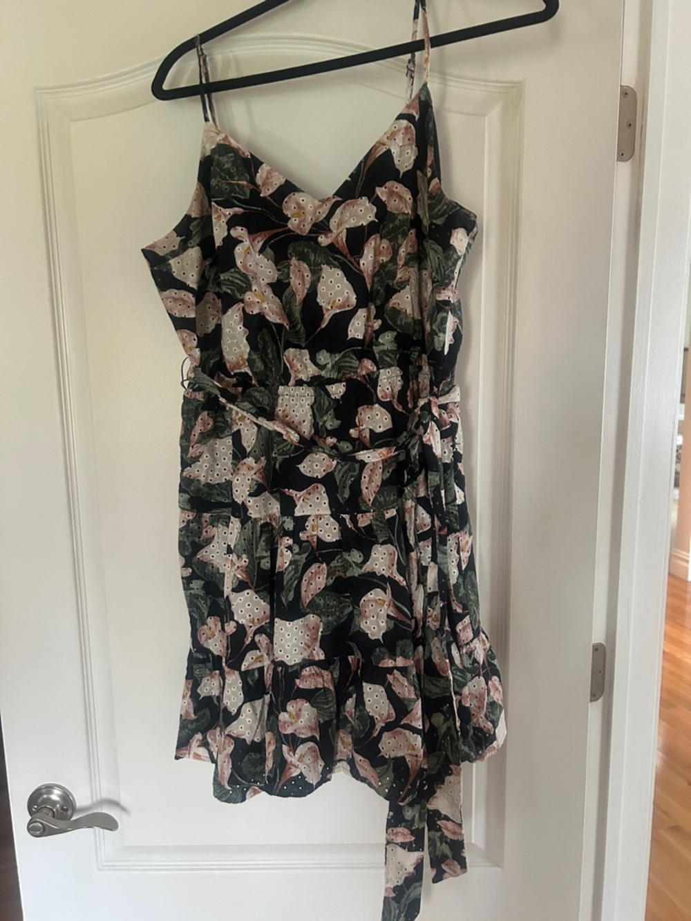 Express Black Floral Midi Dress with Pink and Green Accents